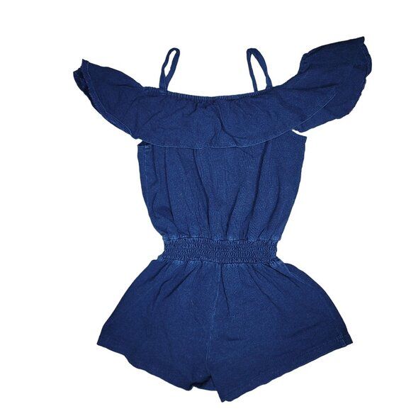 Guess Girls' Off the Shoulder Ruffle shorts Romper blue sparkle diamond accent - Picture 2 of 5